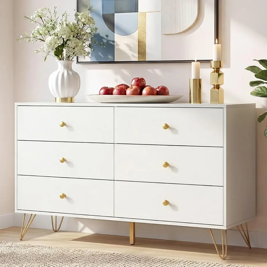 Storage & Organization - خزانة ملابس بيضاء بستة أدراج مع