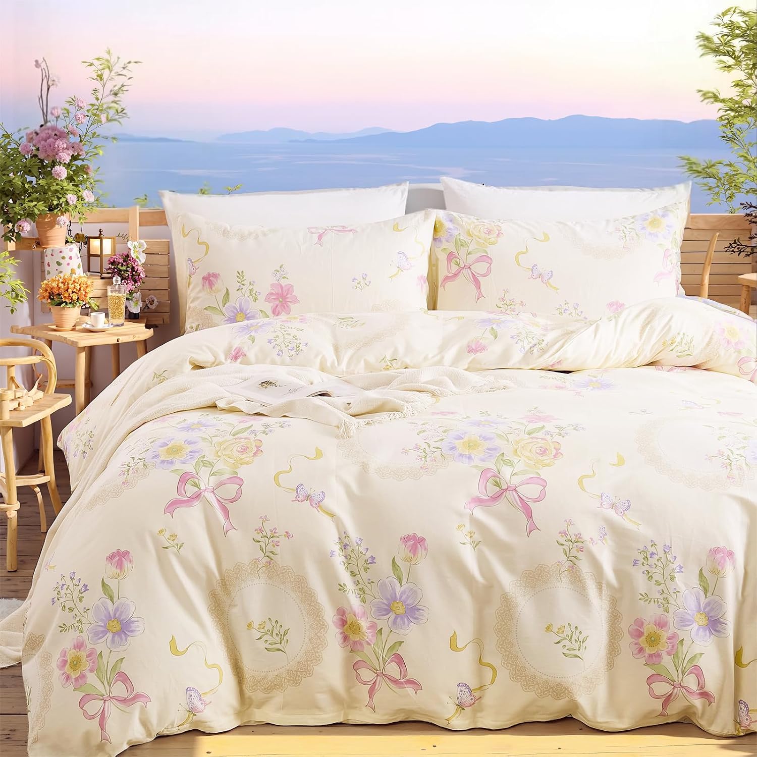 غطاء لحاف بنقشة زهور، مقاس كوي - مراجعة Aesthetic Floral Duvet Cover وسعره